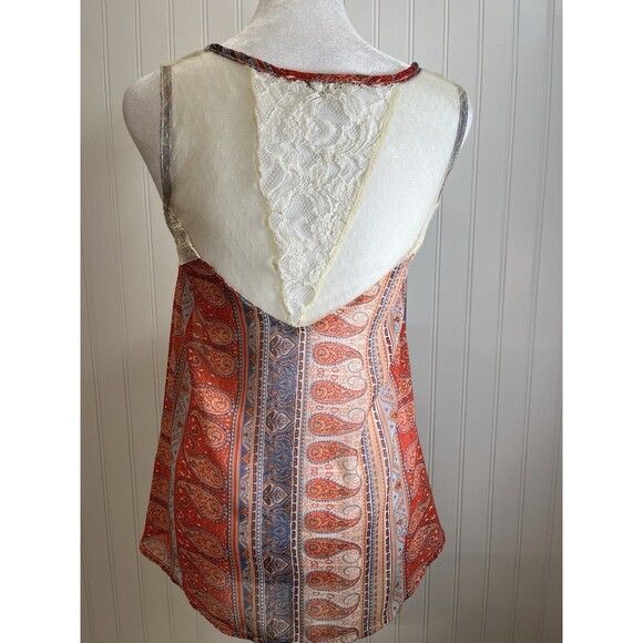 "Miss Me"Lace & Paisley Sleeveless V Back sheer top. Sz XS Red/Blue/Coral - Picture 11 of 11